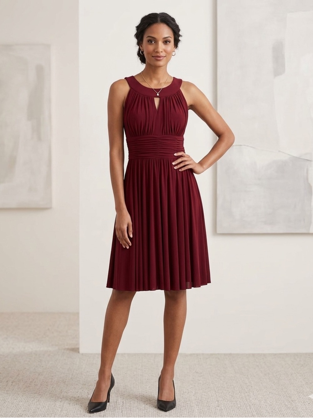 Signature by Sangria dress sleeveless knee-length AWFC061 Keyhole 10 red